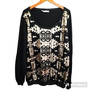 Maurice's Black Sequined Tribal Sweater